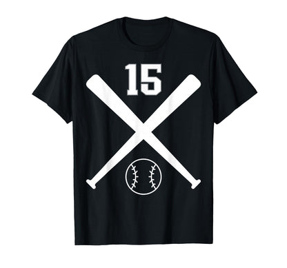 Baseball Softball Number 15 T-Shirt - Trendy Graphic Men Women - T-Shirt, Sweatshirt, Hoodie