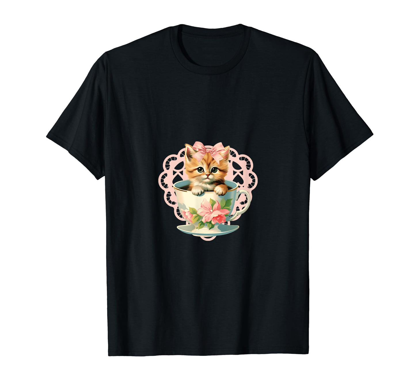 Coquette Kitten Teacup Girlcore T-Shirt - Casual Everyday Wear for Adults - T-Shirt, Sweatshirt, Hoodie