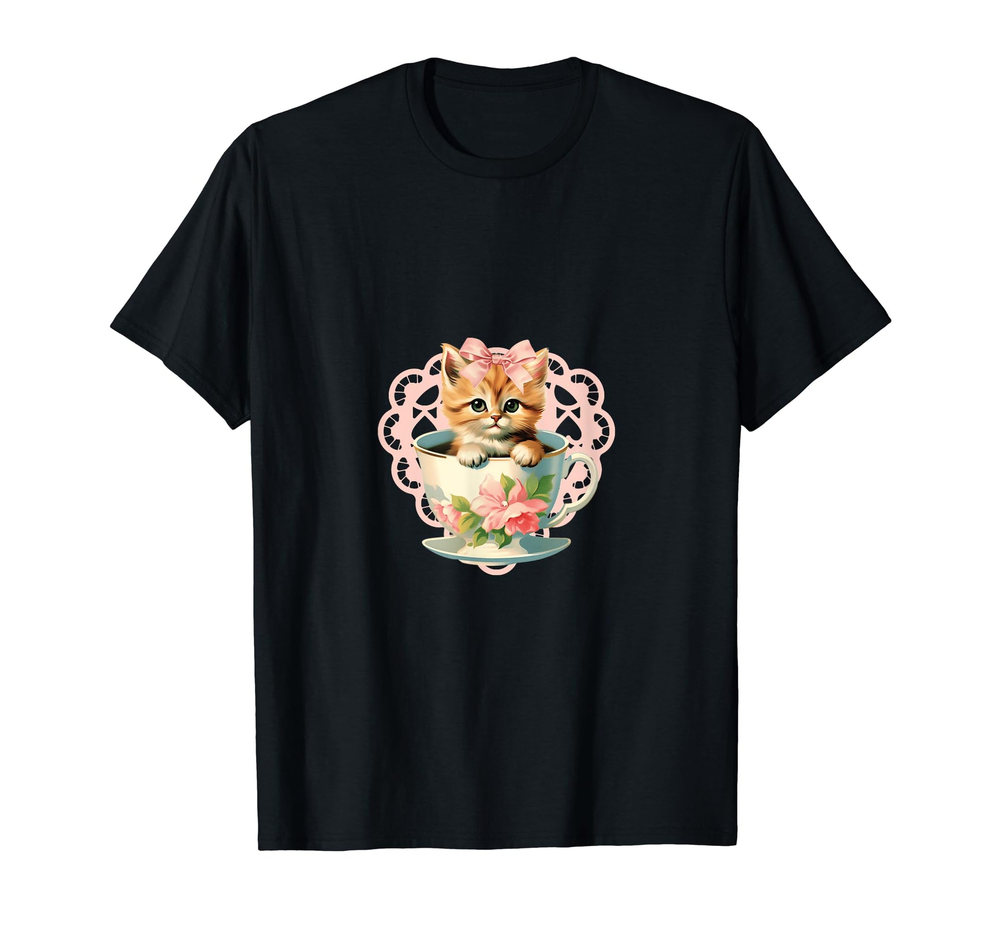 Coquette Kitten Teacup Girlcore T-Shirt - Casual Everyday Wear for Adults - T-Shirt, Sweatshirt, Hoodie