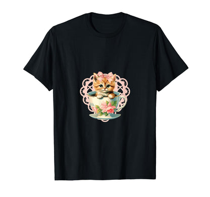 Coquette Kitten Teacup Girlcore T-Shirt - Casual Everyday Wear for Adults - T-Shirt, Sweatshirt, Hoodie