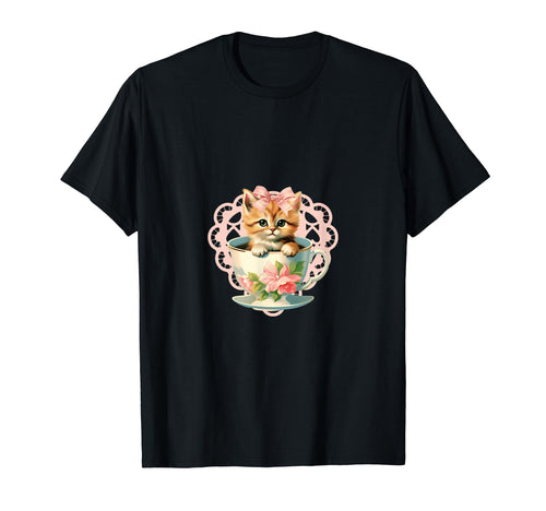 Coquette Kitten Teacup Girlcore T-Shirt - Casual Everyday Wear for Adults - T-Shirt, Sweatshirt, Hoodie