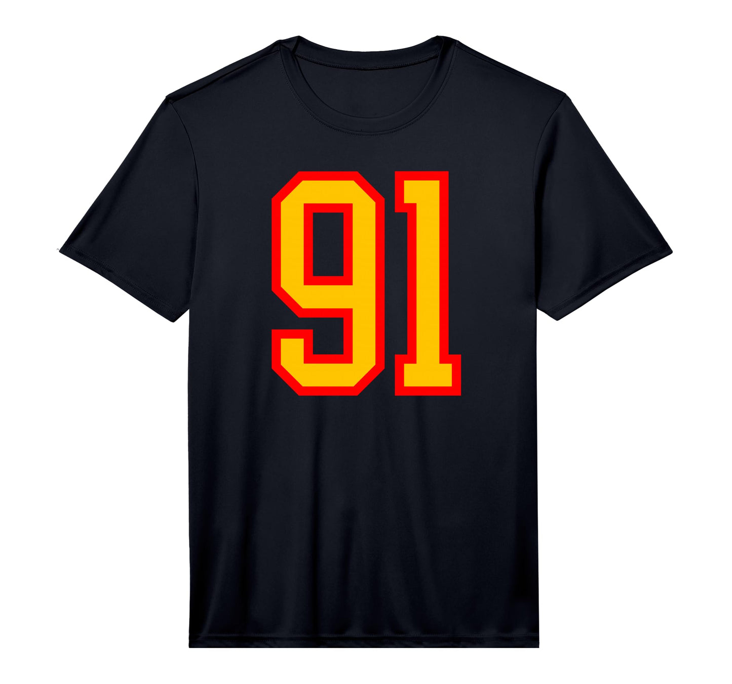 Red Yellow Sports Team Number 91 T-Shirt - Custom Art Print for Adults - T-Shirt, Sweatshirt, Hoodie
