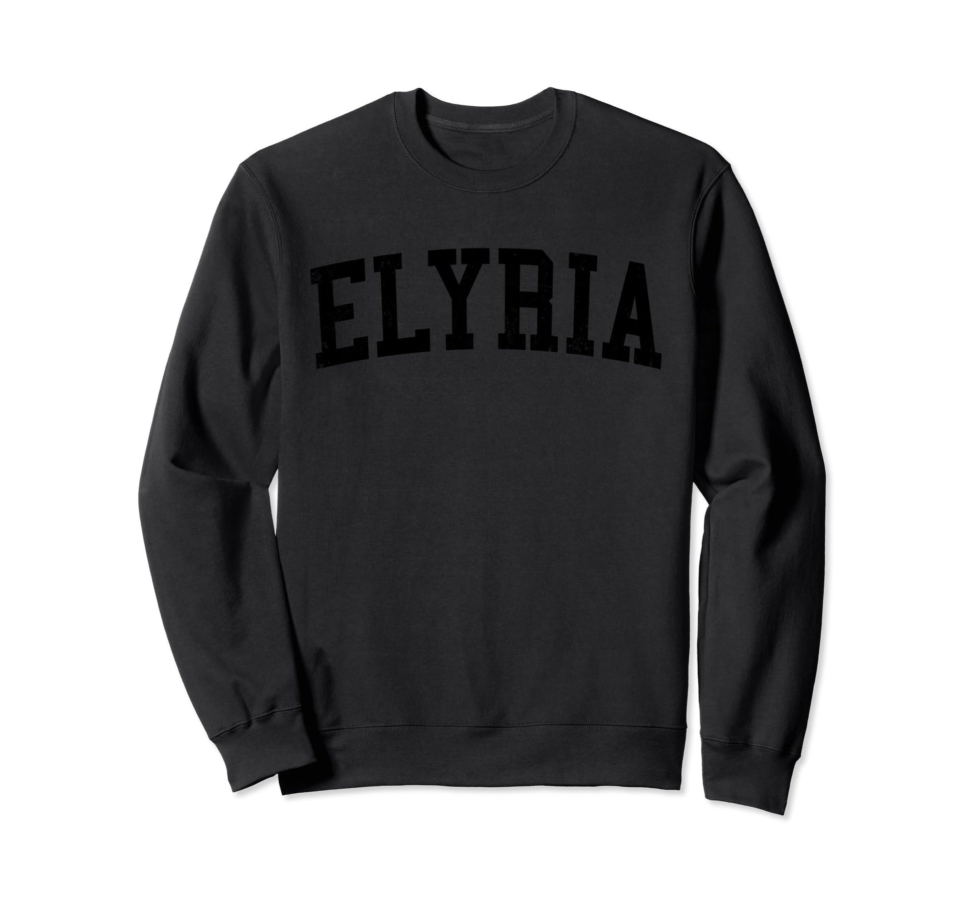 Elyria Oh Distressed Black Varsity Sweatshirt - Novelty Apparel for Adults - T-Shirt, Sweatshirt, Hoodie