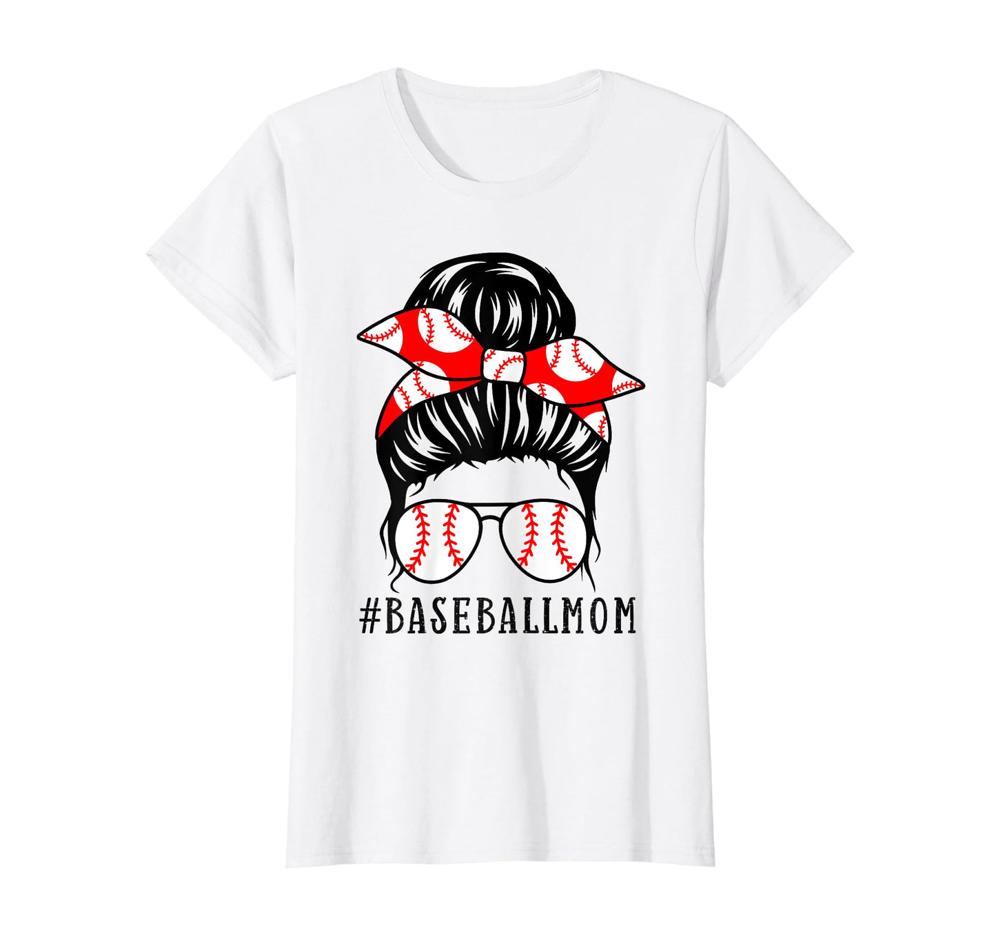 Baseball Mom Leopard Messy Bun Game Day T-Shirt - Graphic Print Unisex - T-Shirt, Sweatshirt, Hoodie