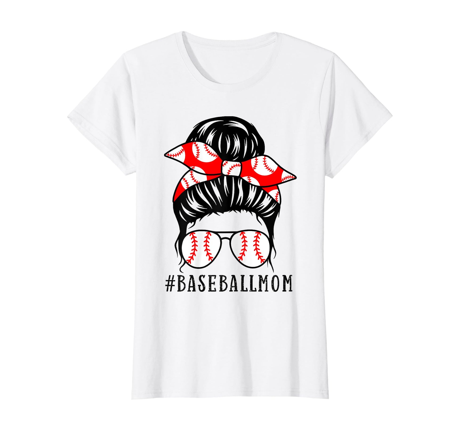 Baseball Mom Leopard Messy Bun Game Day T-Shirt - Graphic Print Unisex - T-Shirt, Sweatshirt, Hoodie