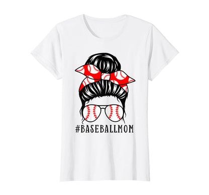 Baseball Mom Leopard Messy Bun Game Day T-Shirt - Graphic Print Unisex - T-Shirt, Sweatshirt, Hoodie