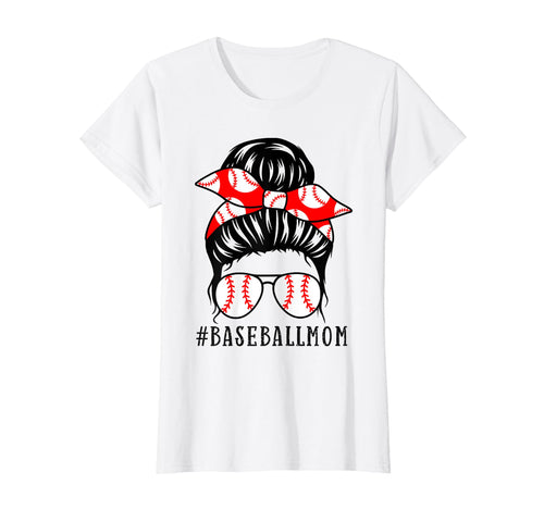 Baseball Mom Leopard Messy Bun Game Day T-Shirt - Graphic Print Unisex - T-Shirt, Sweatshirt, Hoodie