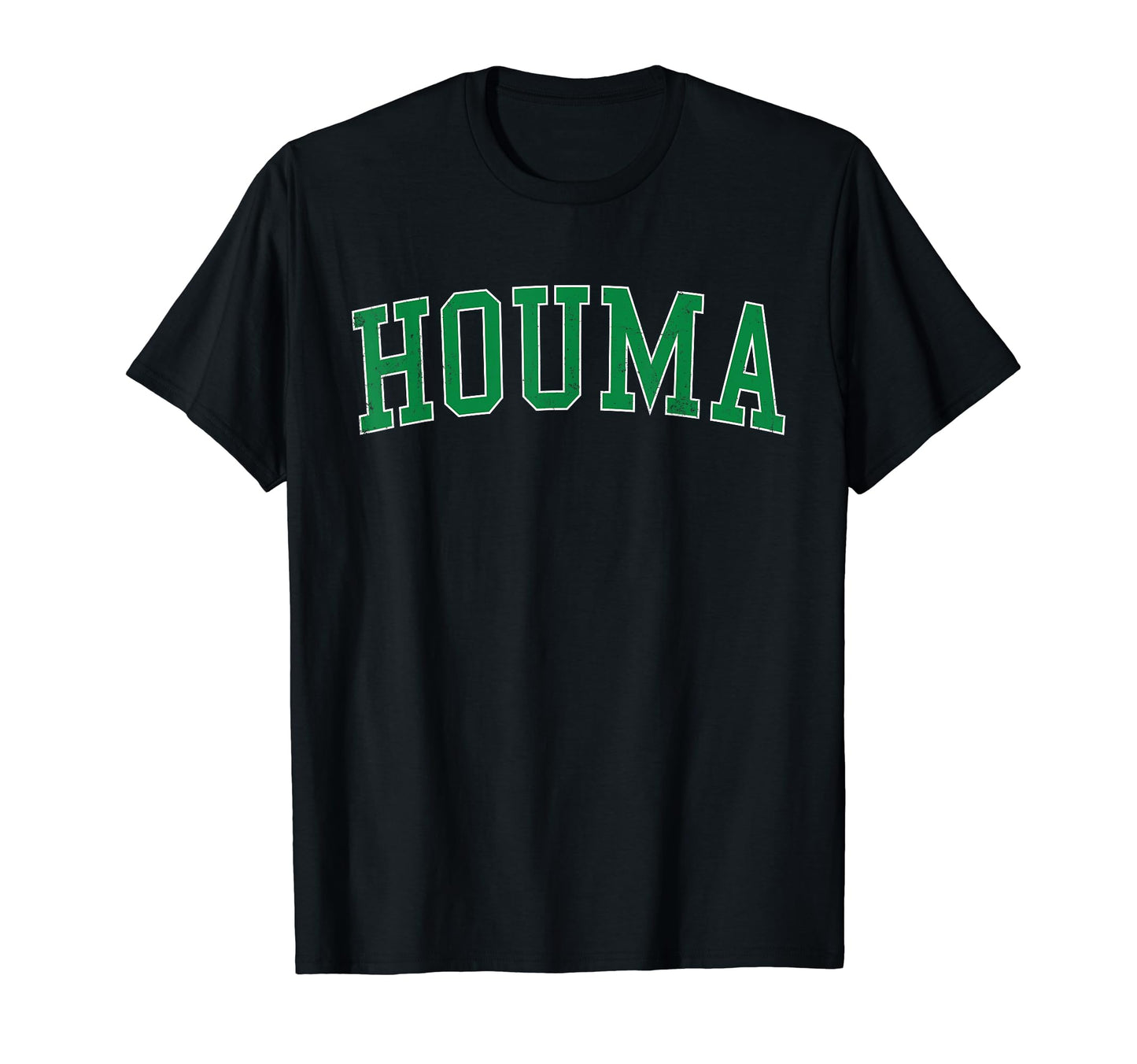 Houma La Distressed Green Varsity T-Shirt - Graphic Print for Adults - T-Shirt, Sweatshirt, Hoodie