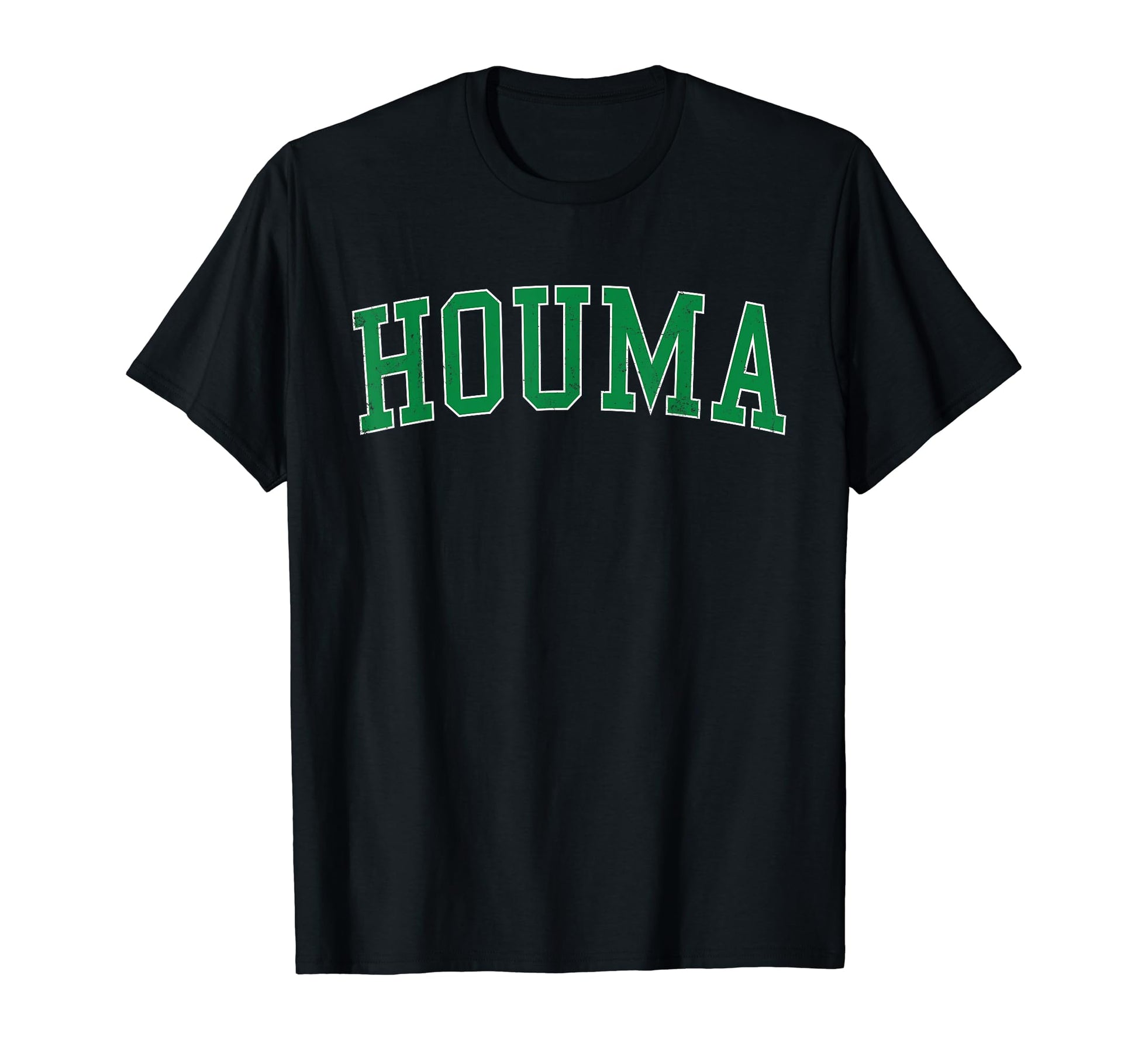 Houma La Distressed Green Varsity T-Shirt - Graphic Print for Adults - T-Shirt, Sweatshirt, Hoodie