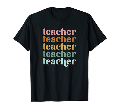 Teacher Rainbow Repeat T-Shirt - Casual Everyday Wear Men Women - T-Shirt, Sweatshirt, Hoodie