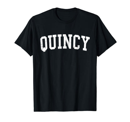 Quincy Ma Distressed White Varsity T-Shirt - Fun Novelty Design Unisex - T-Shirt, Sweatshirt, Hoodie