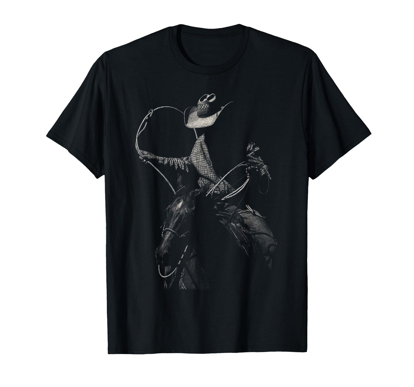 Rodeo Cowboy Dark Western Horse Art T-Shirt - Casual Everyday Wear Unisex - T-Shirt, Sweatshirt, Hoodie
