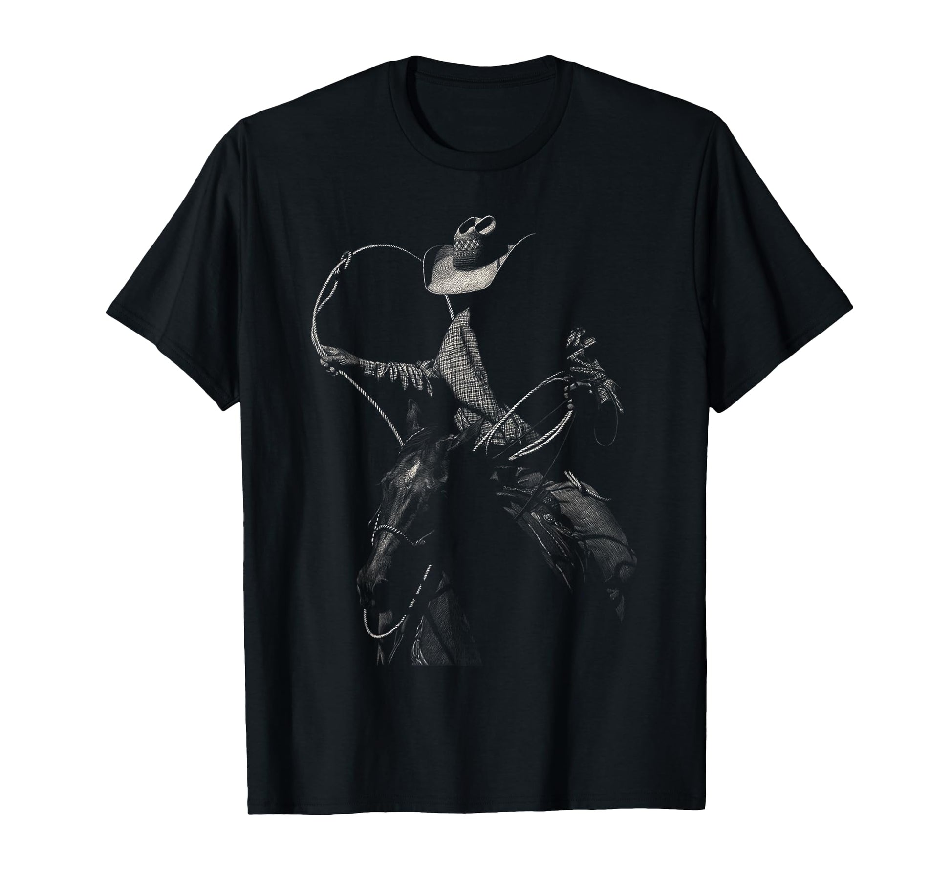 Rodeo Cowboy Dark Western Horse Art T-Shirt - Casual Everyday Wear Unisex - T-Shirt, Sweatshirt, Hoodie