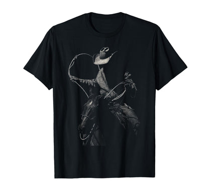 Rodeo Cowboy Dark Western Horse Art T-Shirt - Casual Everyday Wear Unisex - T-Shirt, Sweatshirt, Hoodie