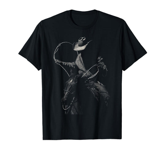 Rodeo Cowboy Dark Western Horse Art T-Shirt - Casual Everyday Wear Unisex - T-Shirt, Sweatshirt, Hoodie