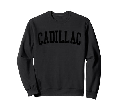 Cadillac Mi Distressed Black Varsity Sweatshirt - Novelty Apparel Men Women - T-Shirt, Sweatshirt, Hoodie