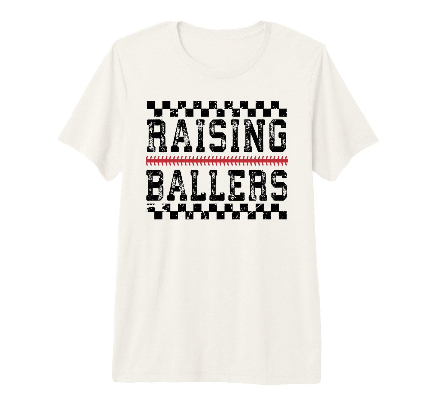 Raising Ballers Checkered Baseball T-Shirt - Minimalist Print for Adults - T-Shirt, Sweatshirt, Hoodie