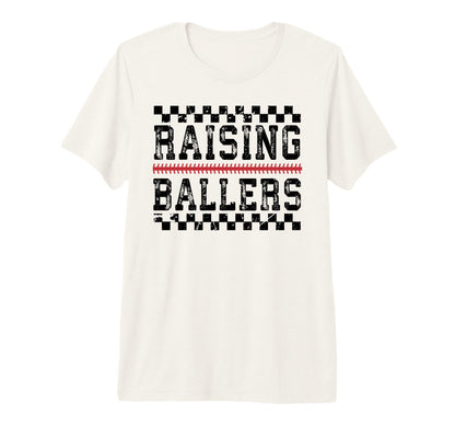 Raising Ballers Checkered Baseball T-Shirt - Minimalist Print for Adults - T-Shirt, Sweatshirt, Hoodie