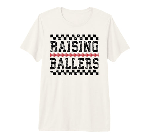 Raising Ballers Checkered Baseball T-Shirt - Minimalist Print for Adults - T-Shirt, Sweatshirt, Hoodie