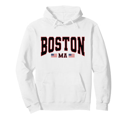 Patriotic Boston Ma Usa Flag Varsity Hoodie - Casual Everyday Wear Unisex - T-Shirt, Sweatshirt, Hoodie