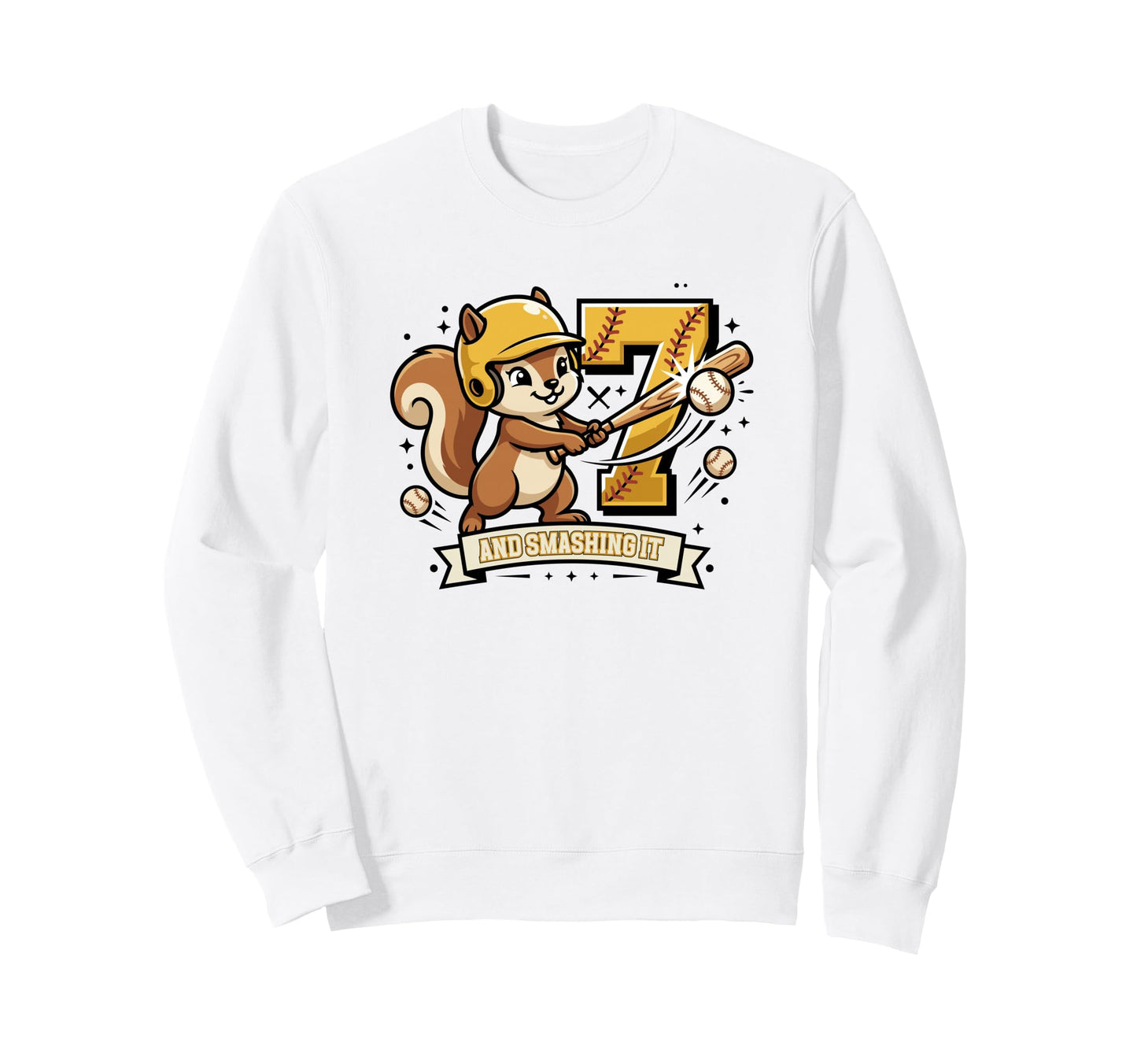 7Th Birthday Softball Smashing It Seven Sweatshirt - Unique Graphic Unisex - T-Shirt, Sweatshirt, Hoodie