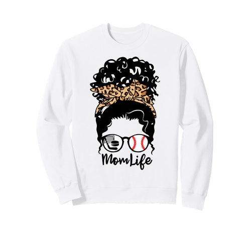 Mom Life Messy Bun Curly Hair Baseball Sweatshirt - Trendy Graphic Unisex - T-Shirt, Sweatshirt, Hoodie