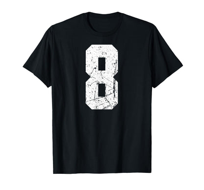 Number 8 White Varsity Number T-Shirt - Graphic Print for Adults - T-Shirt, Sweatshirt, Hoodie
