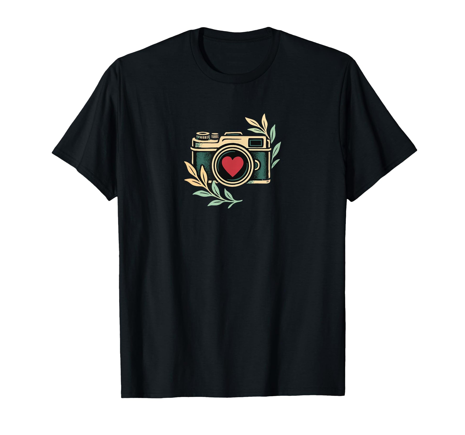 Camera Heart Lens Leaves Nature T-Shirt - Minimalist Print Men Women - T-Shirt, Sweatshirt, Hoodie