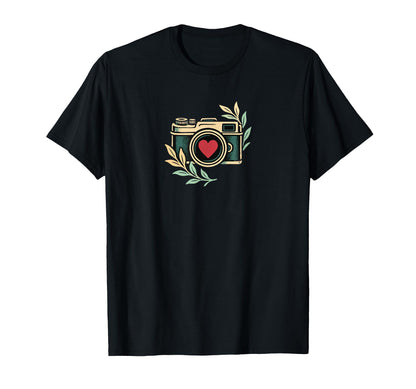 Camera Heart Lens Leaves Nature T-Shirt - Minimalist Print Men Women - T-Shirt, Sweatshirt, Hoodie