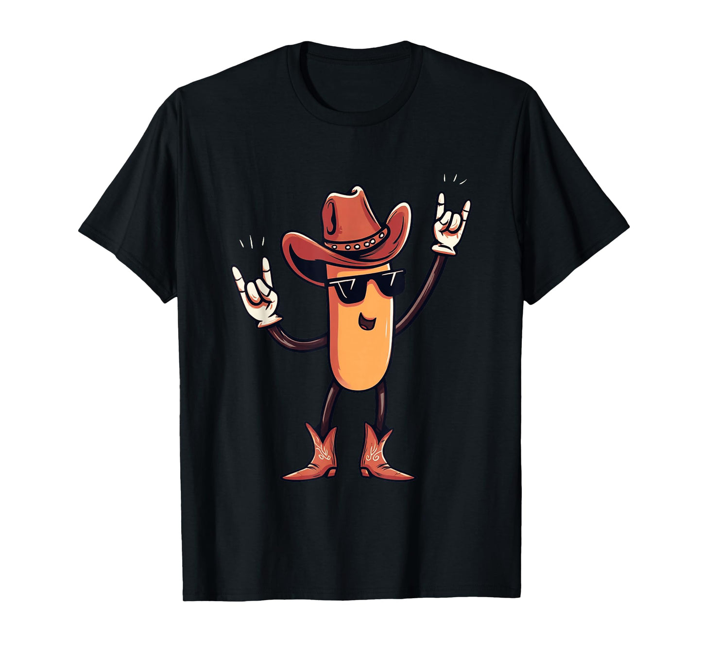Cowboy Sausage Hotdog Double Rock T-Shirt - Trendy Graphic for Adults - T-Shirt, Sweatshirt, Hoodie