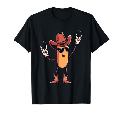 Cowboy Sausage Hotdog Double Rock T-Shirt - Trendy Graphic for Adults - T-Shirt, Sweatshirt, Hoodie