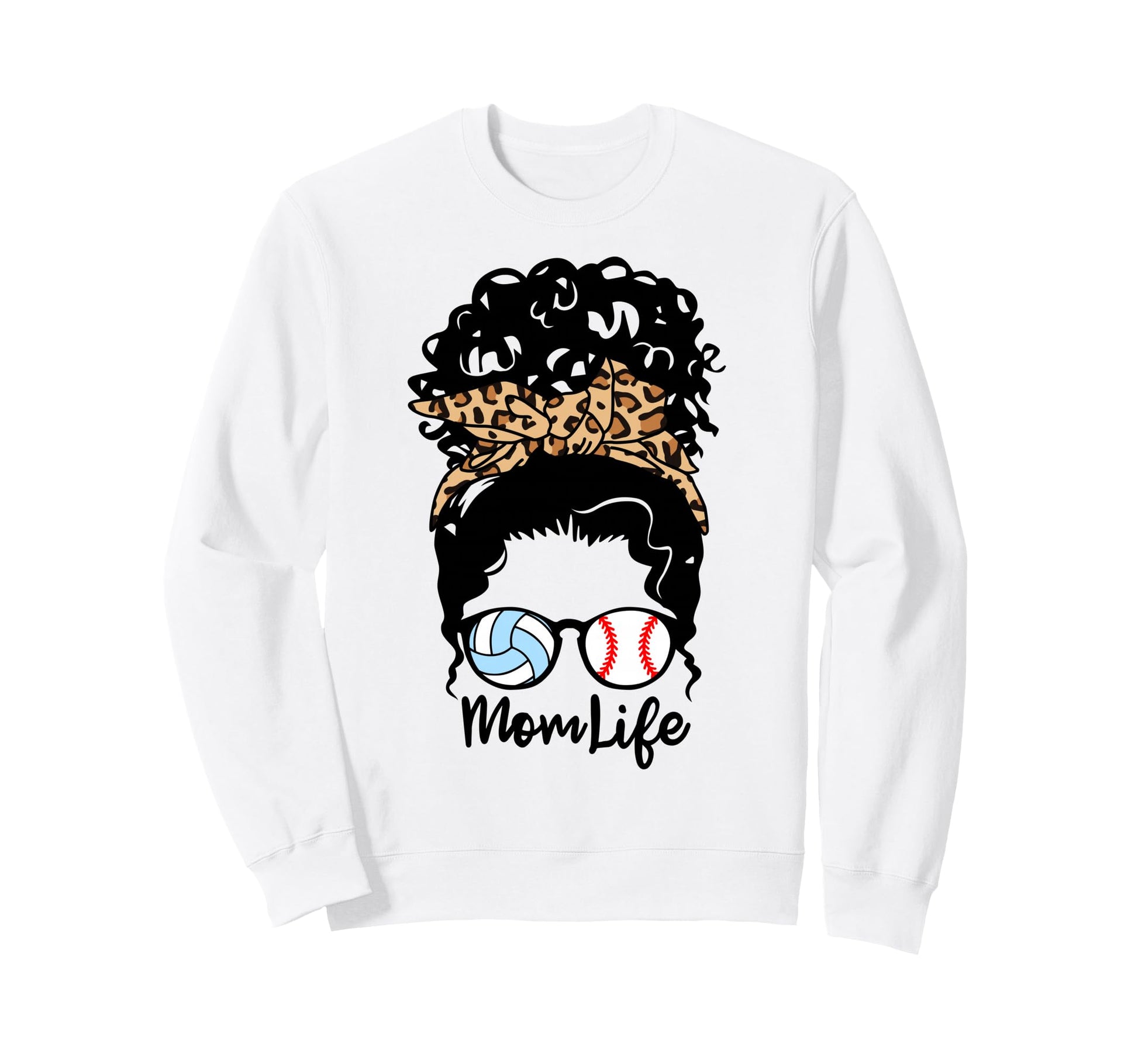 Mom Life Messy Bun Curly Hair Sweatshirt - Fun Novelty Design Unisex - T-Shirt, Sweatshirt, Hoodie