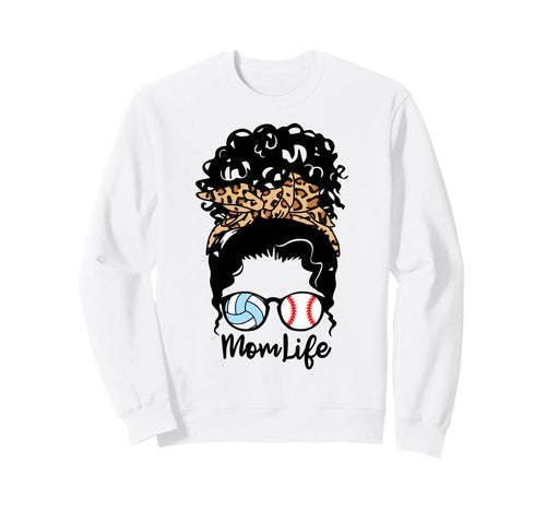 Mom Life Messy Bun Curly Hair Sweatshirt - Fun Novelty Design Unisex - T-Shirt, Sweatshirt, Hoodie