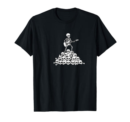 Skeleton Playing Guitar Skull Pile T-Shirt - Aesthetic Graphic for Adults - T-Shirt, Sweatshirt, Hoodie