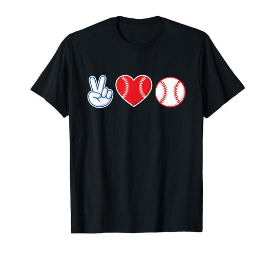 Peace Love Baseball Fan Blue Red T-Shirt - Fun Novelty Design Men Women - T-Shirt, Sweatshirt, Hoodie