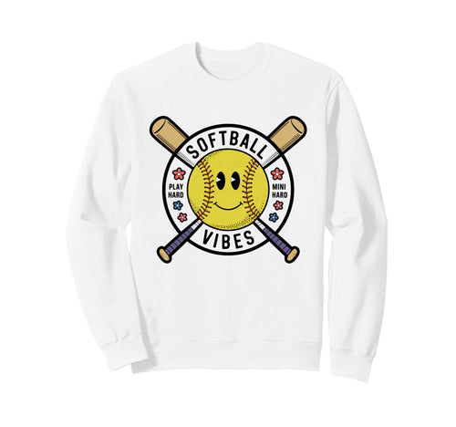 Softball Vibes Groovy Game Day Sweatshirt - Novelty Apparel Men Women - T-Shirt, Sweatshirt, Hoodie