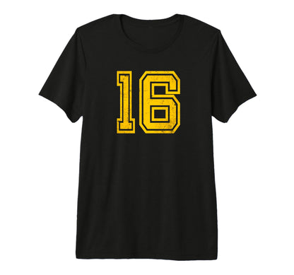 Yellow Distressed Sport Team Number 16 T-Shirt - Unique Graphic for Adults - T-Shirt, Sweatshirt, Hoodie