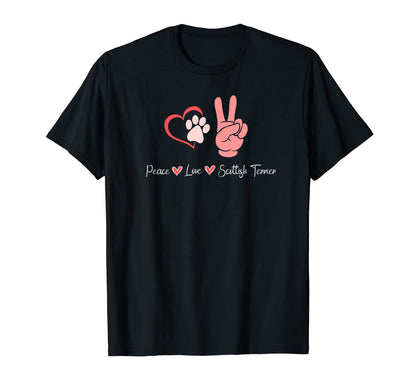 Peace Love Scottish Terrier T-Shirt - Graphic Print Unisex - T-Shirt, Sweatshirt, Hoodie