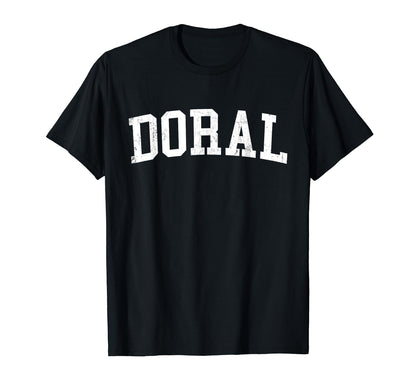 Doral Fl Distressed White Varsity T-Shirt - Unique Graphic for Adults - T-Shirt, Sweatshirt, Hoodie