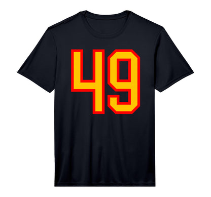 Number 49 Red Yellow Sports Team T-Shirt - Casual Everyday Wear for Adults - T-Shirt, Sweatshirt, Hoodie