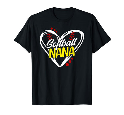 Softball Nana Heart Nana Softball T-Shirt - Casual Everyday Wear Unisex - T-Shirt, Sweatshirt, Hoodie