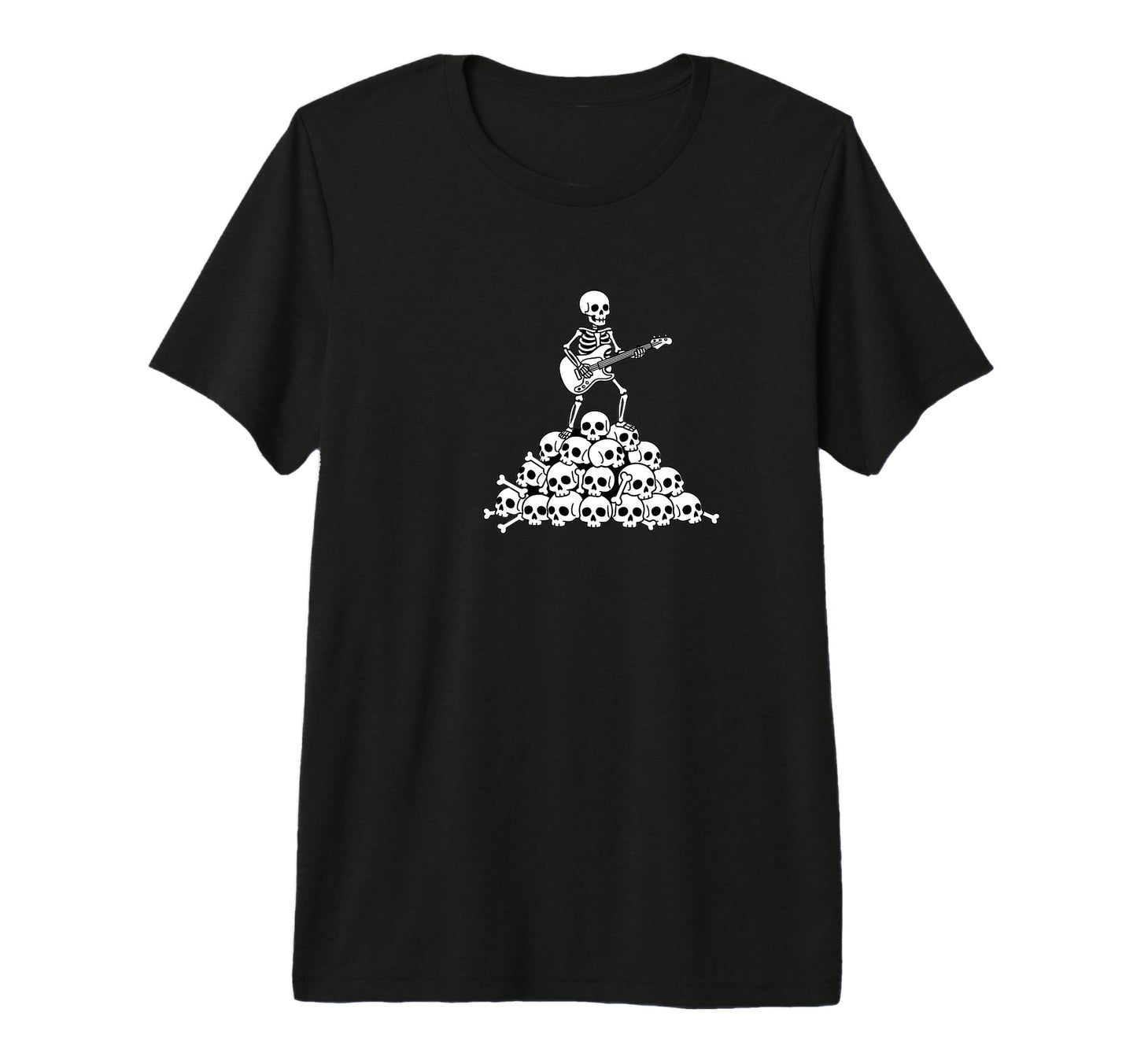 Skeleton Playing Guitar Skull Pile T-Shirt - Fun Novelty Design Men Women - T-Shirt, Sweatshirt, Hoodie