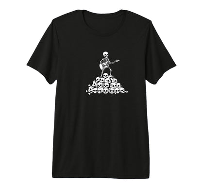 Skeleton Playing Guitar Skull Pile T-Shirt - Fun Novelty Design Men Women - T-Shirt, Sweatshirt, Hoodie