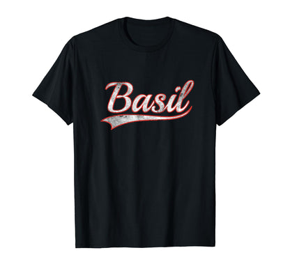 Basil Varsity Distressed Throwback T-Shirt - Casual Everyday Wear Men Women - T-Shirt, Sweatshirt, Hoodie