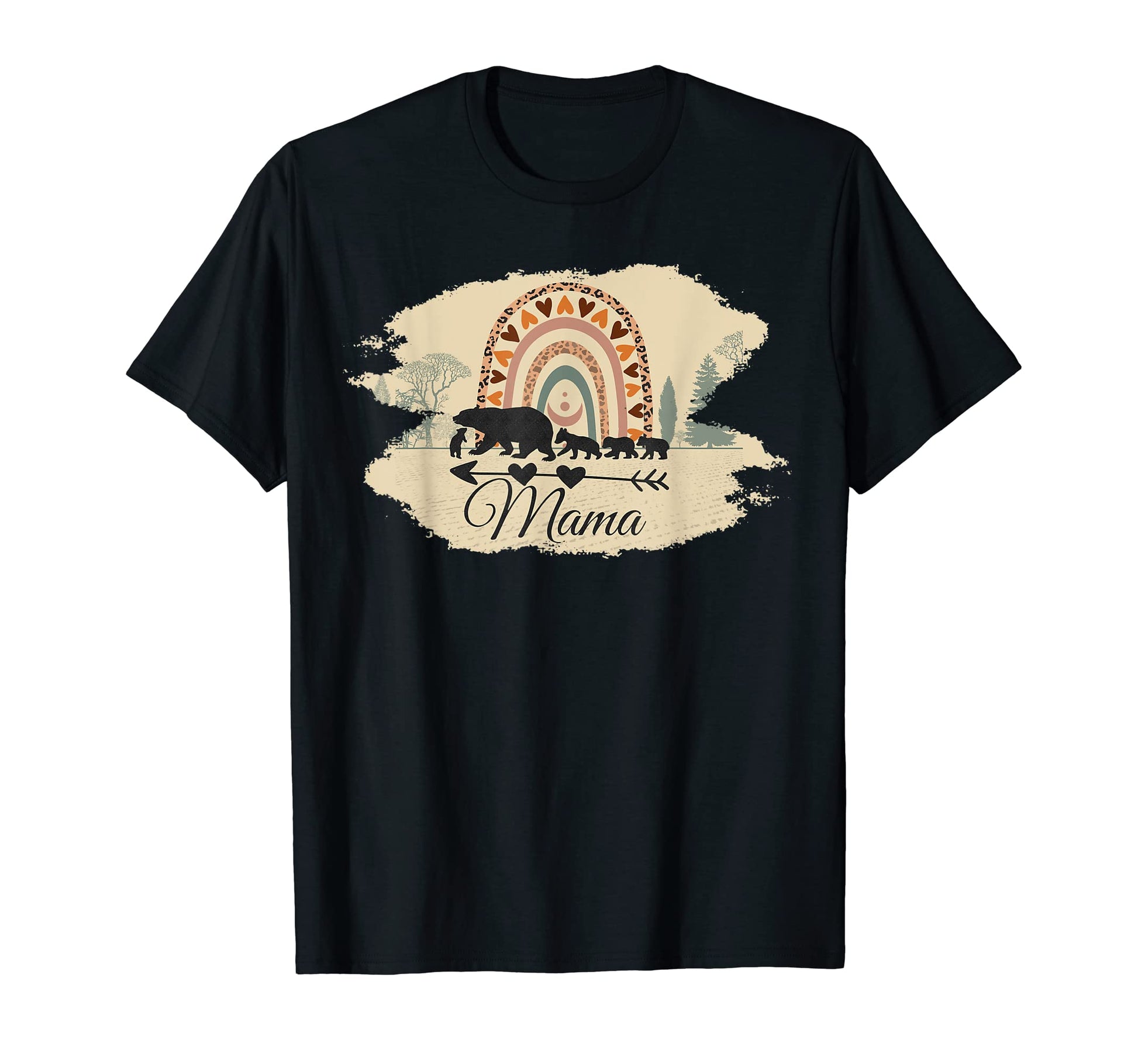 Mama Bear Four Cubs And Rainbow Boho Burnt T-Shirt - Graphic Print Unisex - T-Shirt, Sweatshirt, Hoodie