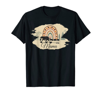 Mama Bear Four Cubs And Rainbow Boho Burnt T-Shirt - Graphic Print Unisex - T-Shirt, Sweatshirt, Hoodie