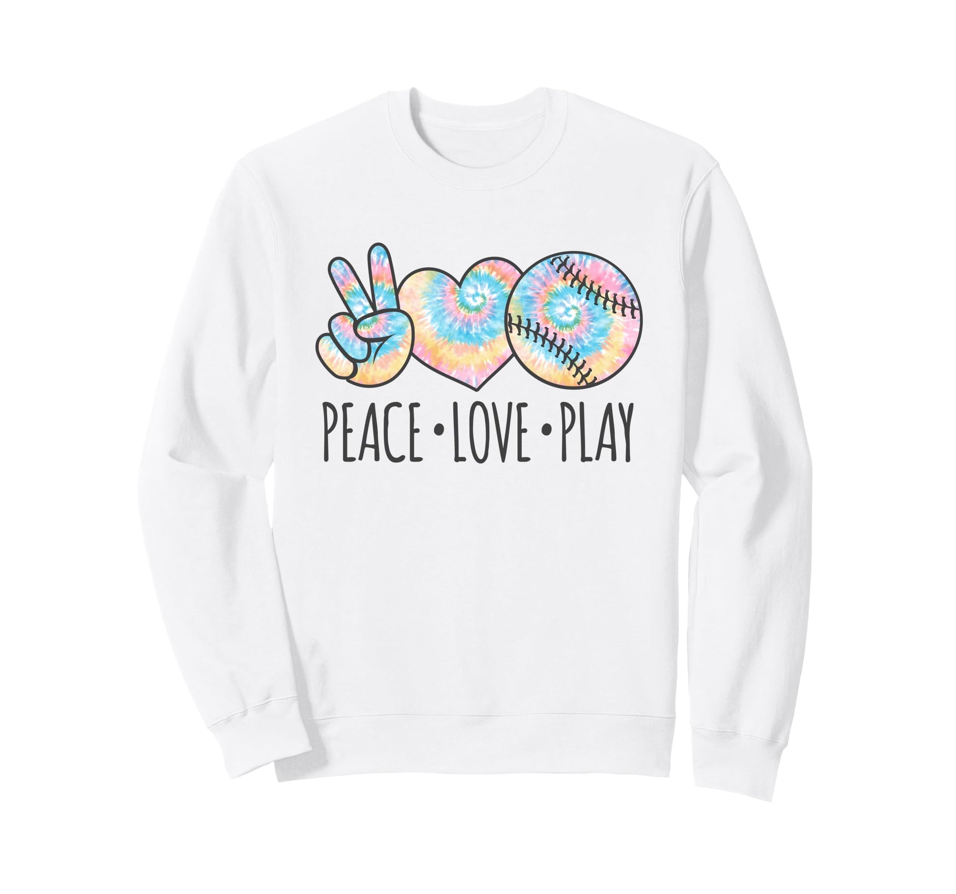 Tie Dye Softball Teen Peace Love Play Sweatshirt - Graphic Print for Adults - T-Shirt, Sweatshirt, Hoodie