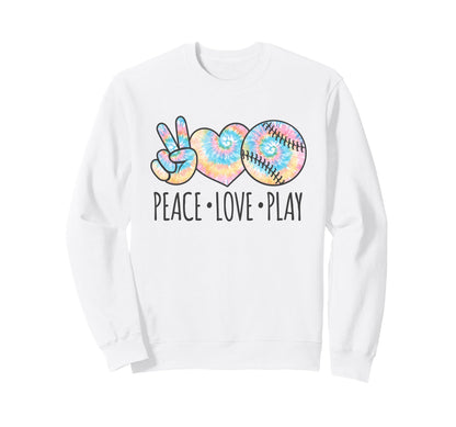 Tie Dye Softball Teen Peace Love Play Sweatshirt - Graphic Print for Adults - T-Shirt, Sweatshirt, Hoodie