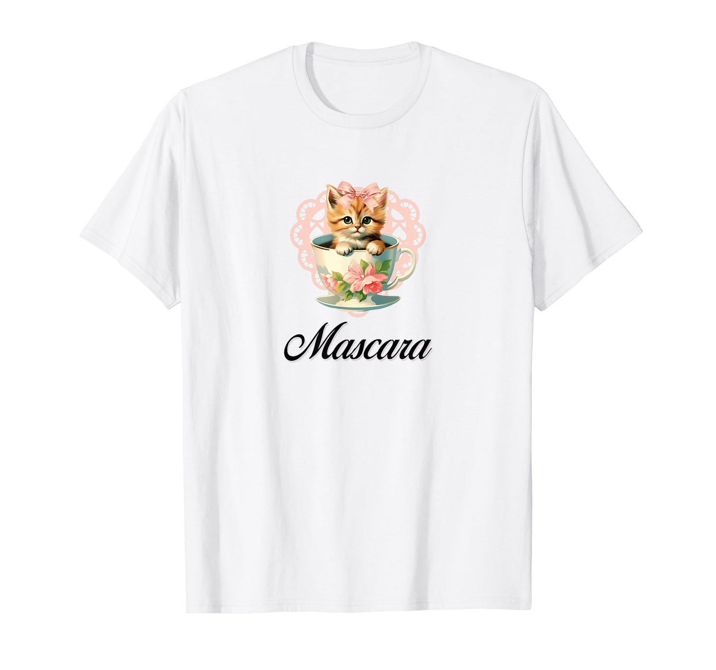 Mascara Cat Coquette Bow Girlcore Y2K T-Shirt - Novelty Apparel Unisex - T-Shirt, Sweatshirt, Hoodie