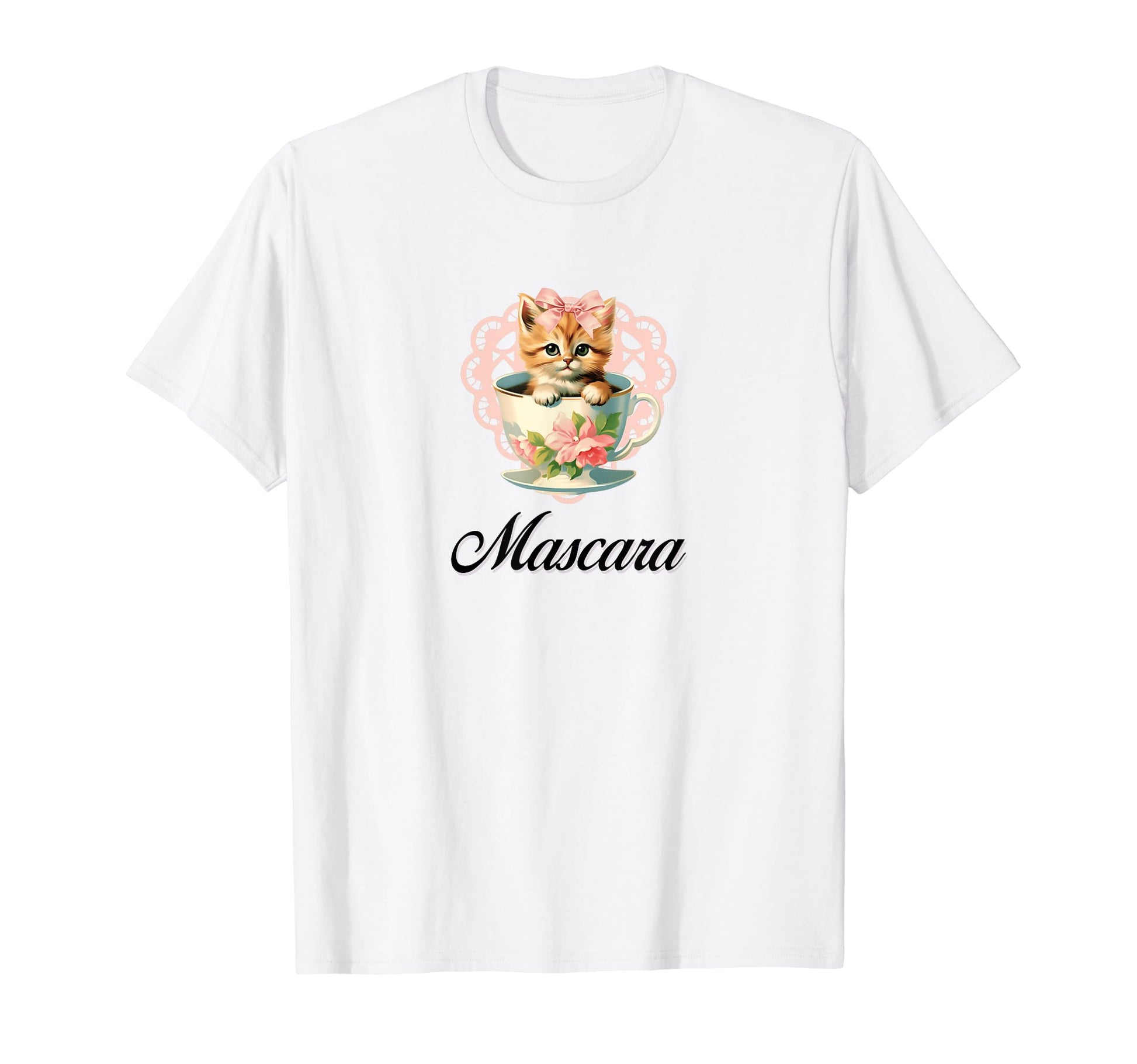 Mascara Cat Coquette Bow Girlcore Y2K T-Shirt - Novelty Apparel Unisex - T-Shirt, Sweatshirt, Hoodie